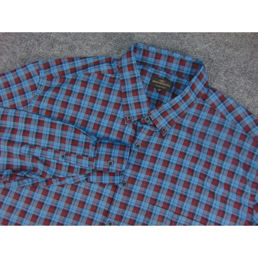 Rodd & Gunn Shirt Mens 2XL Blue Red Plaid Button Down Italy Classic Preppy
